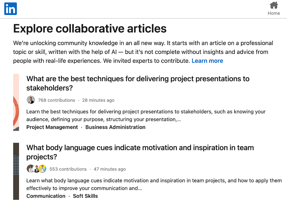 LinkedIn Collaborative Articles